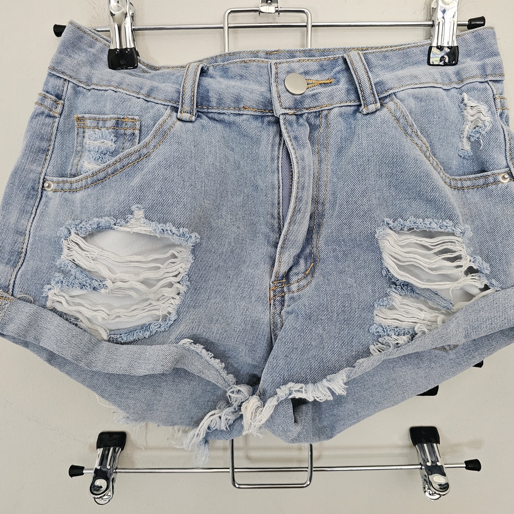 SHEIN Light Wash Ripped Jean Shorts Rolled Cuffs Women's Sz 26